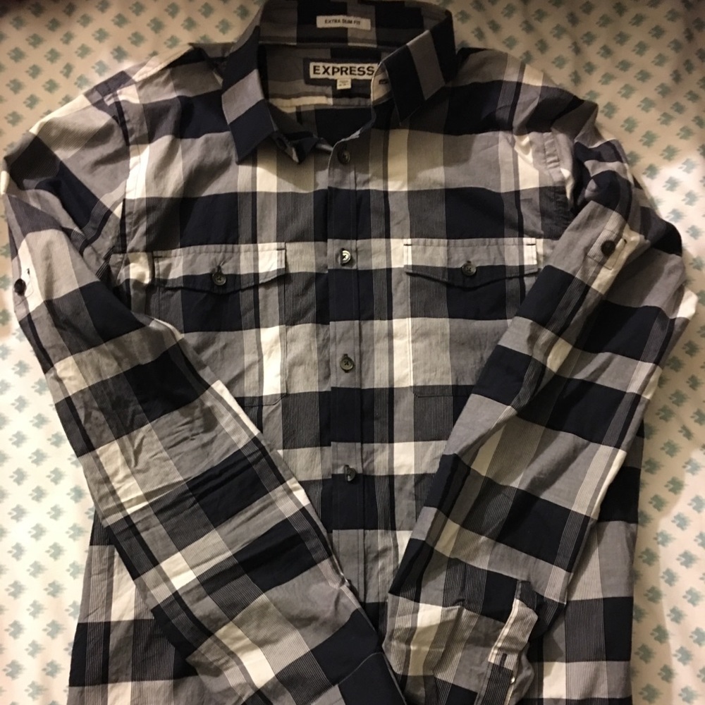 Express Button long/short sleeve dress shirt M